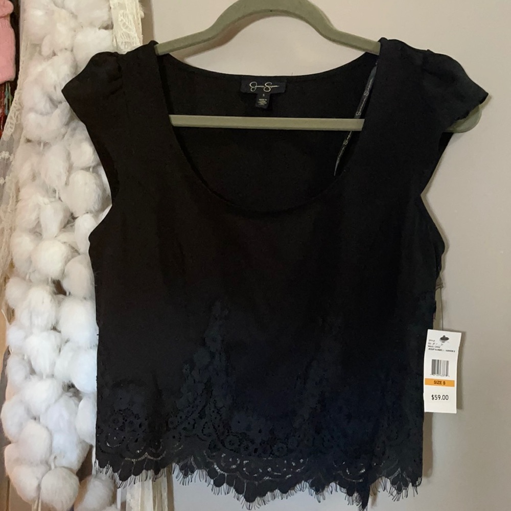 ❤️🖤❤️ size small cropped lace trim black Jessica Simpson top ❤️🖤❤️